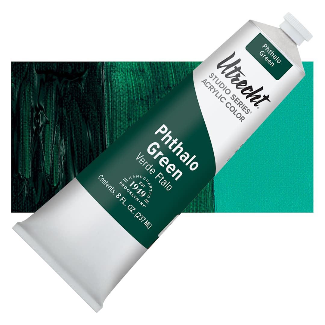 Open in modal - Utrecht Studio Series Acrylic Paint - Phthalo Green, 237 ml tube and swatch