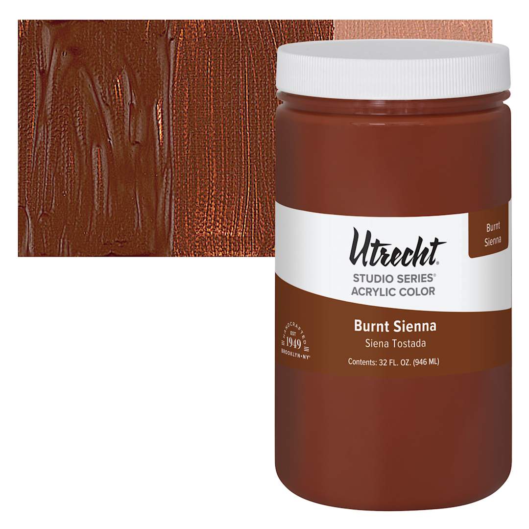 Open in modal - Utrecht Studio Series Acrylic Paint - Burnt Sienna, Quart and swatch
