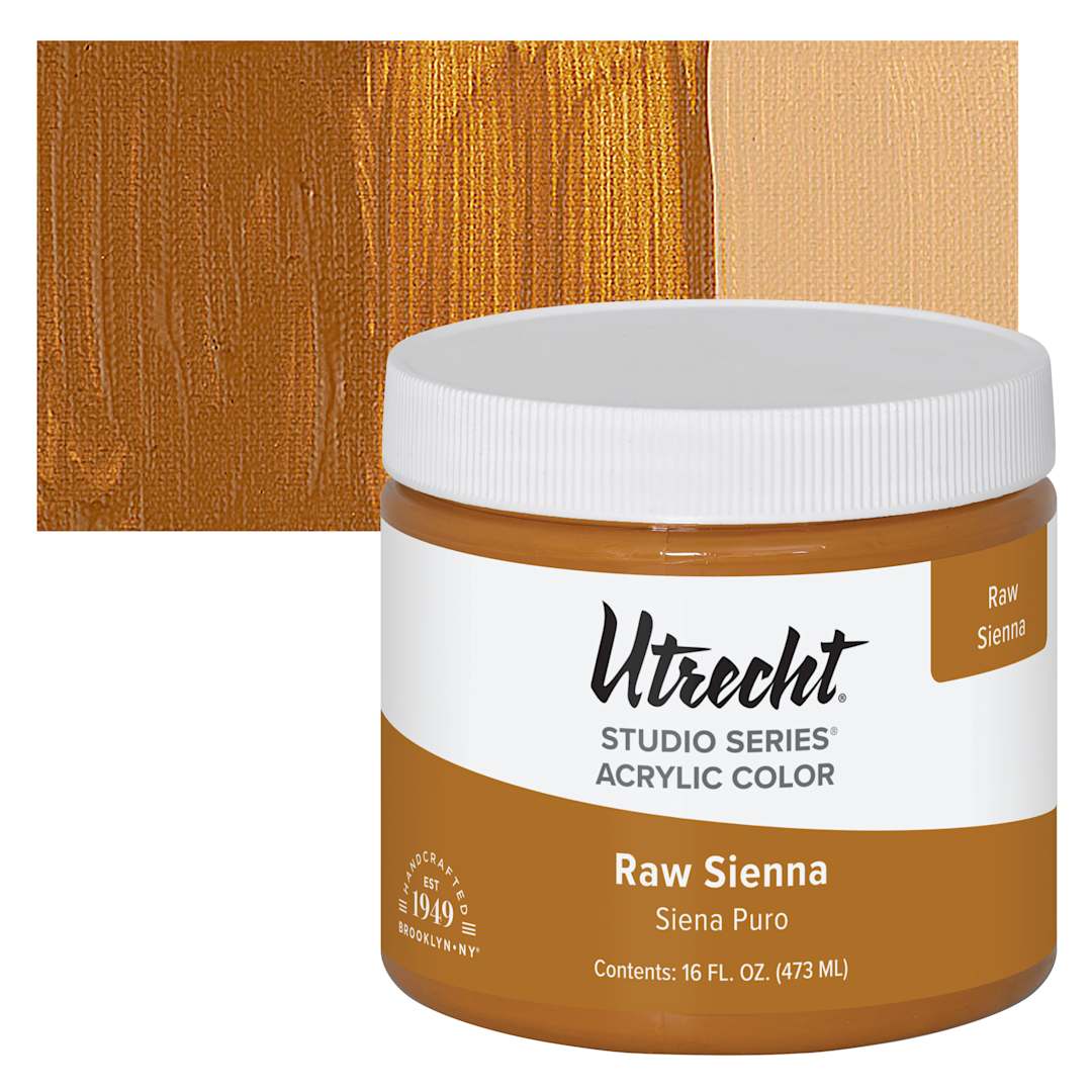 Open in modal - Utrecht Studio Series Acrylic Paint - Raw Sienna, Pint and swatch