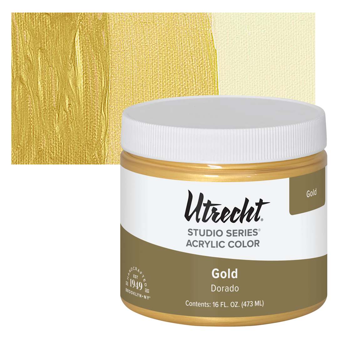 Open in modal - Utrecht Studio Series Acrylic Paint - Gold, Pint and swatch