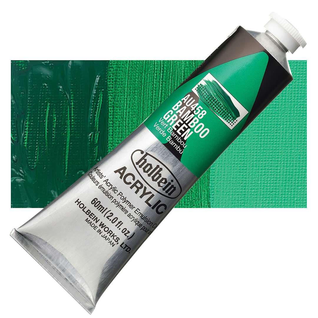 Open in modal - Holbein Heavy Body Artist Acrylic Paint - Bamboo Green, 60 ml tube and swatch