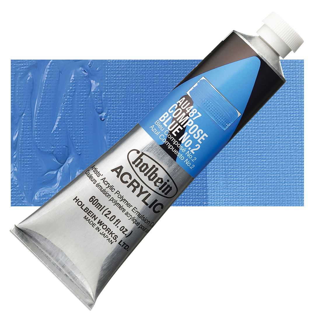 Open in modal - Holbein Heavy Body Artist Acrylic Paint - Compose Blue 2, 60 ml tube and swatch