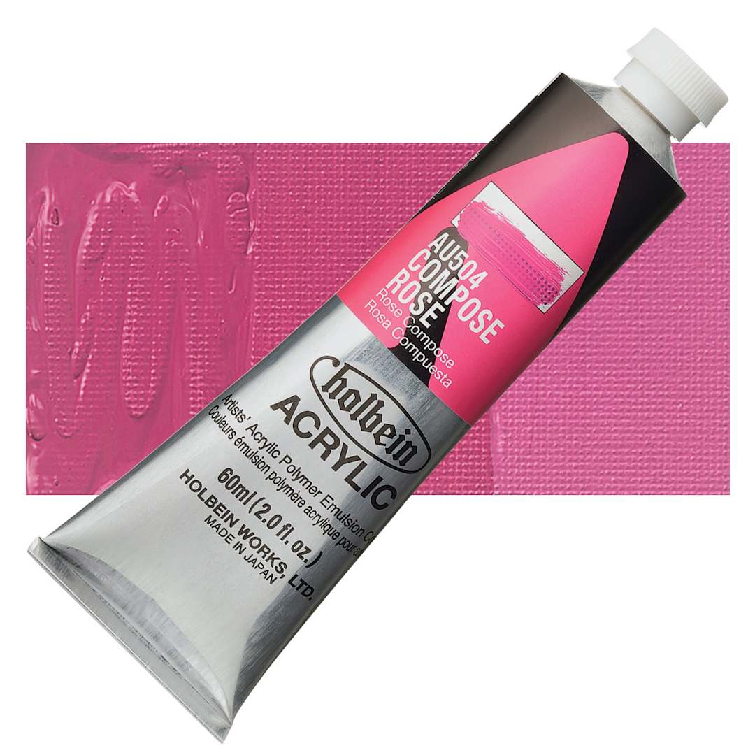 Open in modal - Holbein Heavy Body Artist Acrylic Paint - Compose Rose, 60 ml tube and swatch