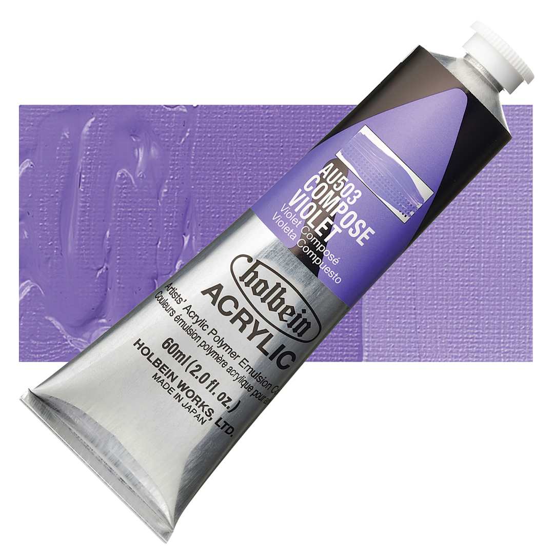 Open in modal - Holbein Heavy Body Artist Acrylic Paint - Compose Violet, 60 ml tube and swatch