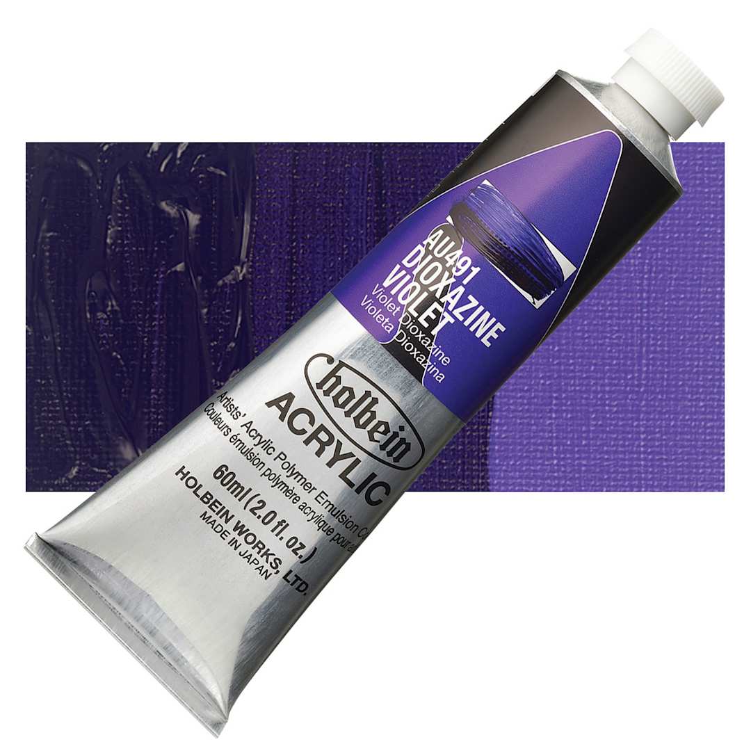 Open in modal - Holbein Heavy Body Artist Acrylic Paint - Dioxazine Violet, 60 ml tube and swatch