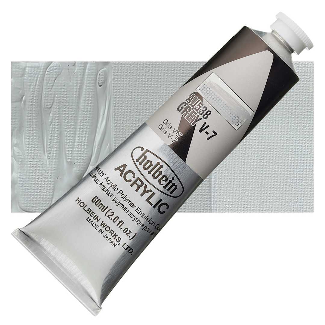 Open in modal - Holbein Heavy Body Artist Acrylic Paint - Gray V-7, 60 ml tube and swatch