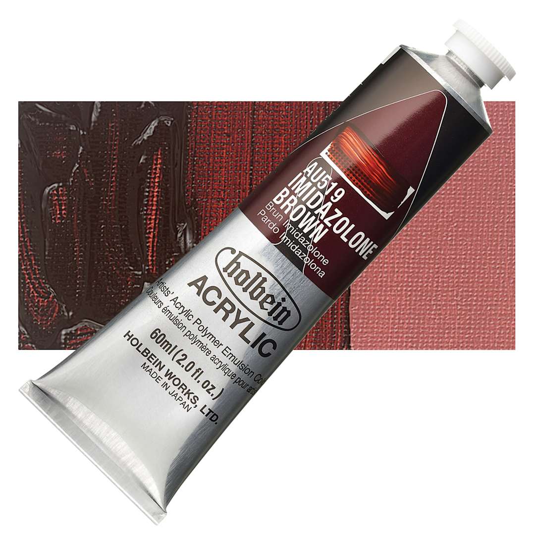 Open in modal - Holbein Heavy Body Artist Acrylic Paint - Imidazolone Brown, 60 ml tube and swatch