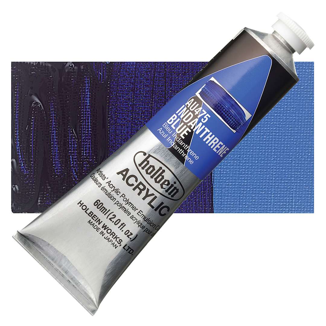 Open in modal - Holbein Heavy Body Artist Acrylic Paint - Indanthrene Blue, 60 ml tube and swatch
