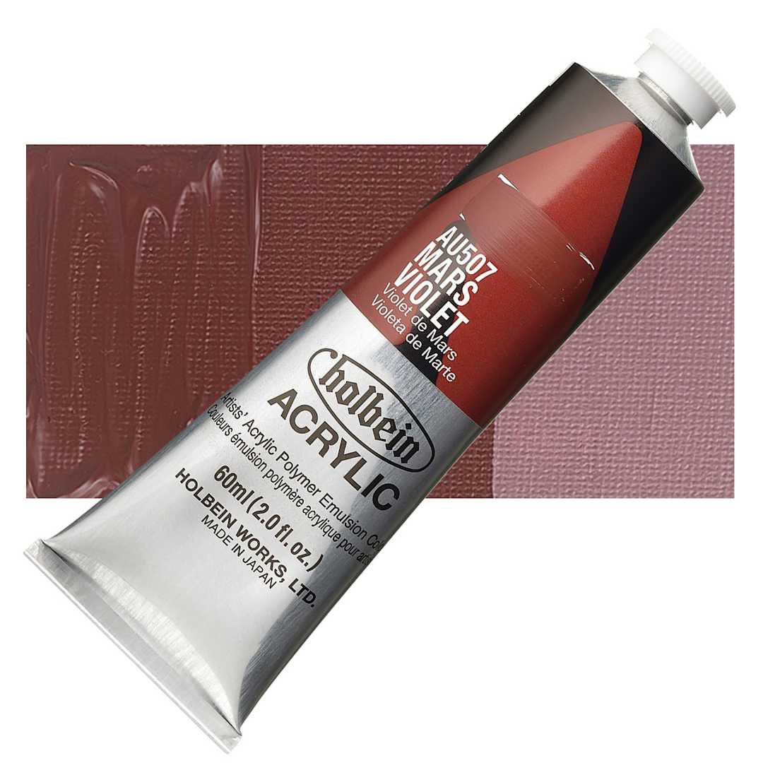 Open in modal - Holbein Heavy Body Artist Acrylic Paint - Mars Violet, 60 ml tube and swatch