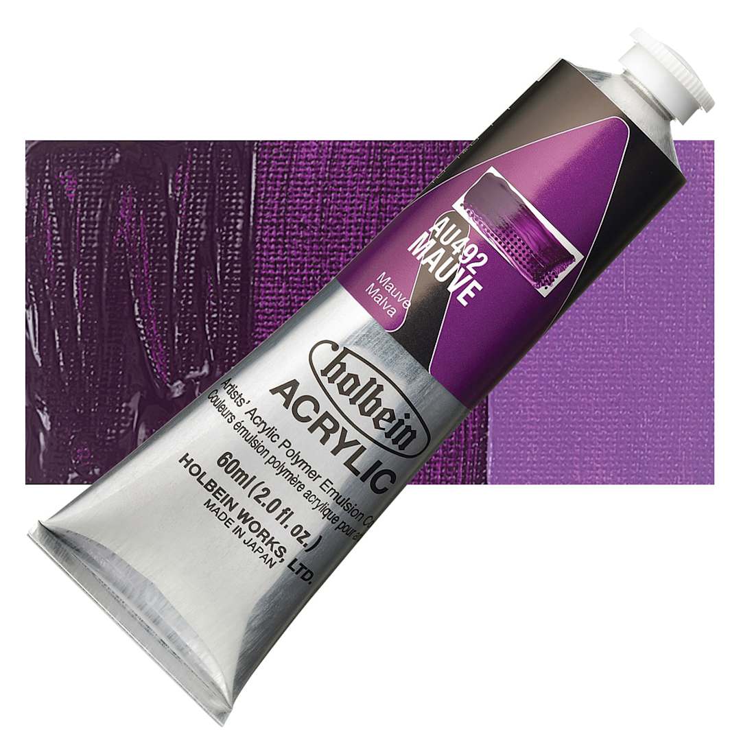 Open in modal - Holbein Heavy Body Artist Acrylic Paint - Mauve, 60 ml tube and swatch