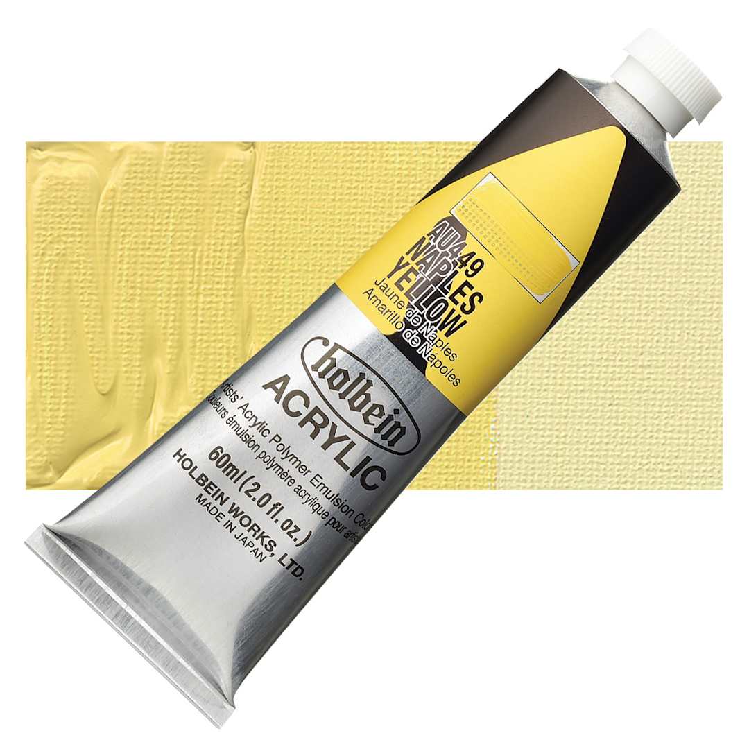 Open in modal - Holbein Heavy Body Artist Acrylic Paint - Naples Yellow, 60 ml tube and swatch