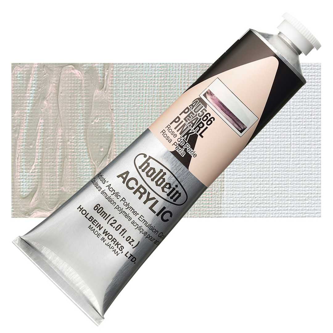 Open in modal - Holbein Heavy Body Artist Acrylic Paint - Pearl Pink, 60 ml tube and swatch