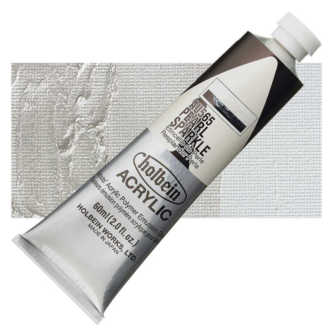 Open in modal - Holbein Heavy Body Artist Acrylic Paint - Pearl Sparkle, 60 ml tube and swatch