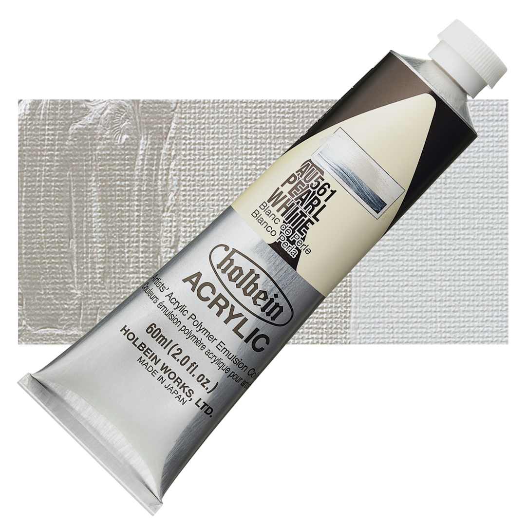 Open in modal - Holbein Heavy Body Artist Acrylic Paint - Pearl White, 60 ml tube and swatch