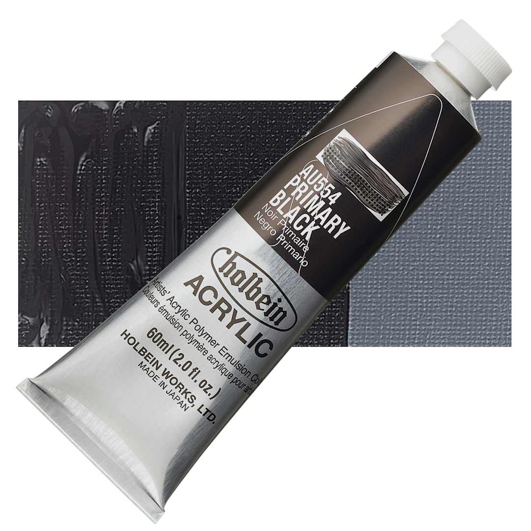 Open in modal - Holbein Heavy Body Artist Acrylic Paint - Primary Black, 60 ml tube and swatch