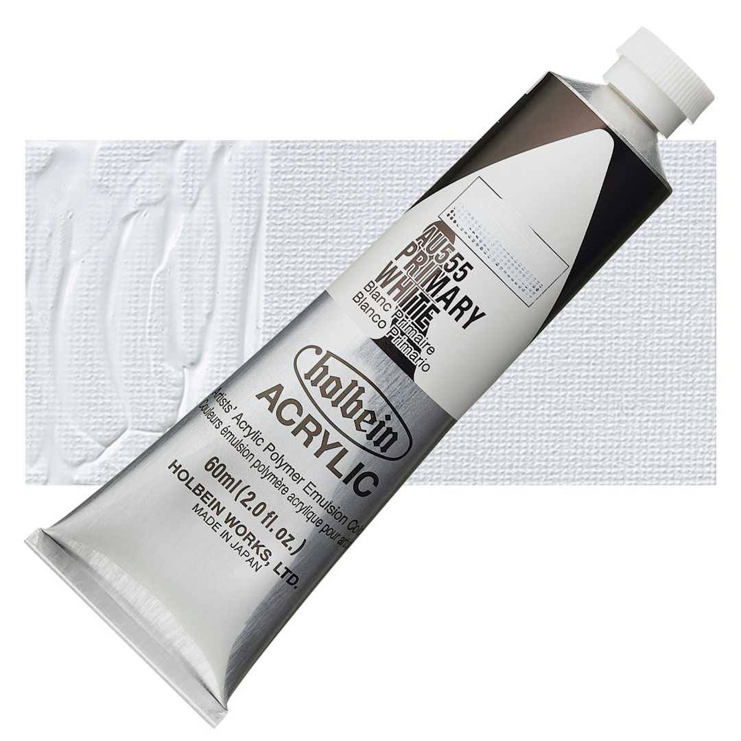 Open in modal - Holbein Heavy Body Artist Acrylic Paint - Primary White, 60 ml tube and swatch