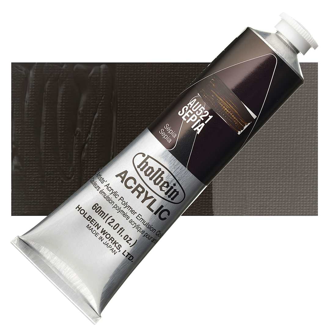 Open in modal - Holbein Heavy Body Artist Acrylic Paint - Sepia, 60 ml tube and swatch