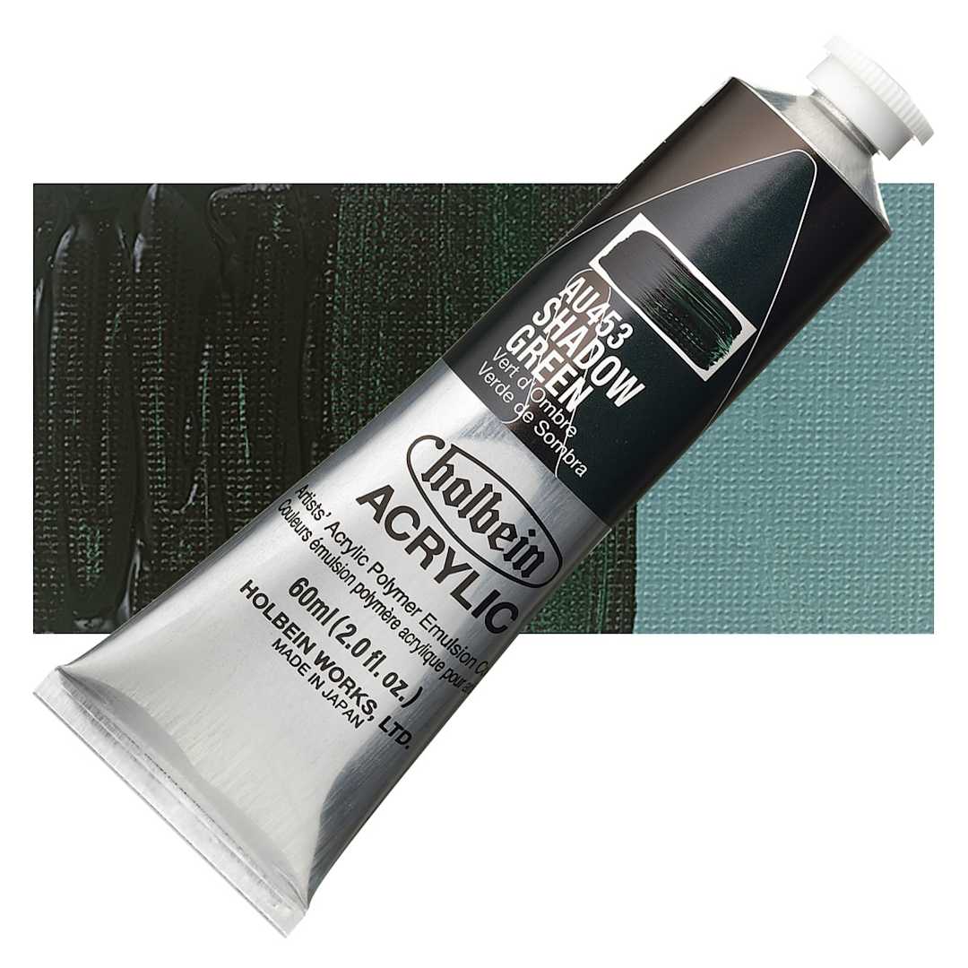 Open in modal - Holbein Heavy Body Artist Acrylic Paint - Shadow Green, 60 ml tube and swatch