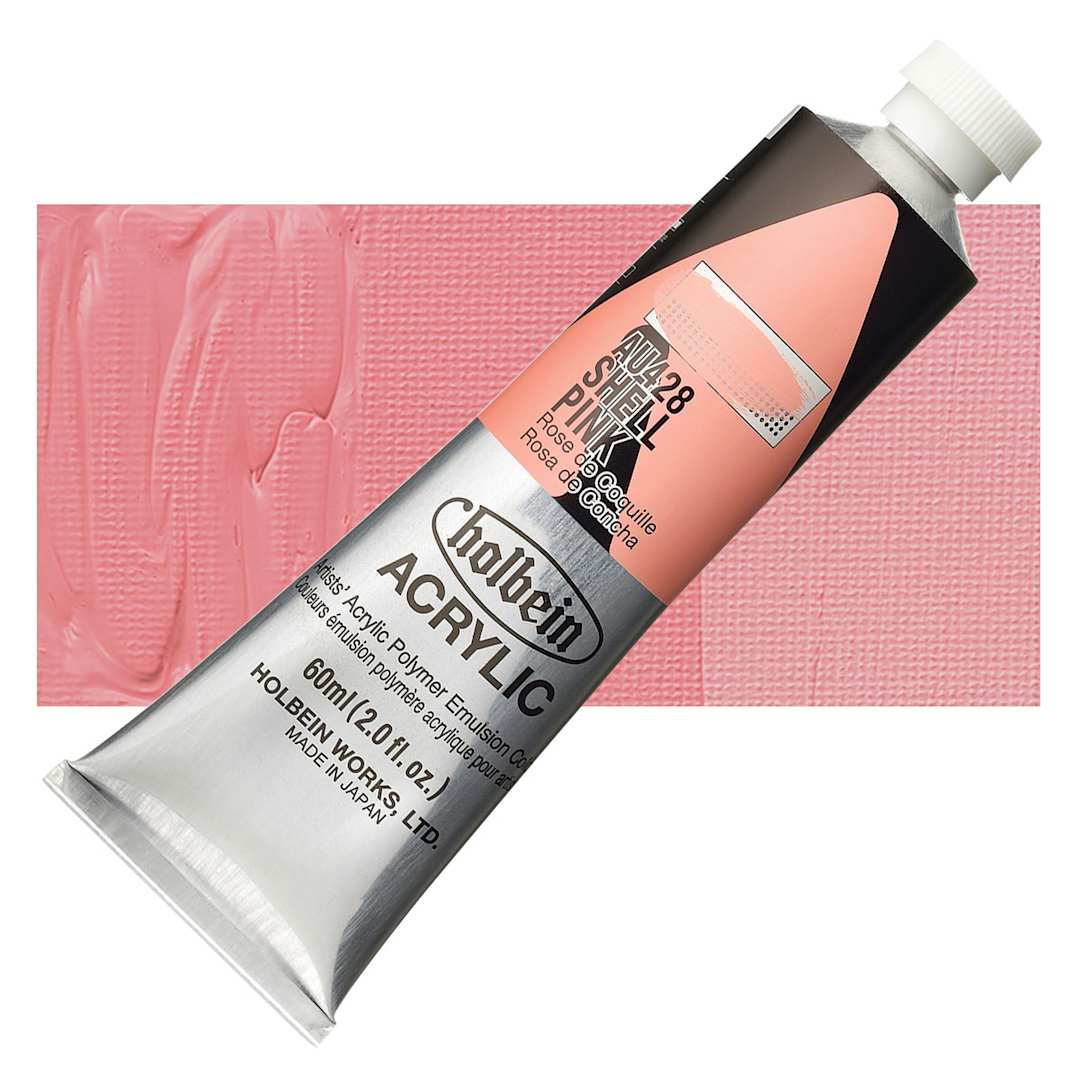 Open in modal - Holbein Heavy Body Artist Acrylic Paint - Shell Pink, 60 ml tube and swatch
