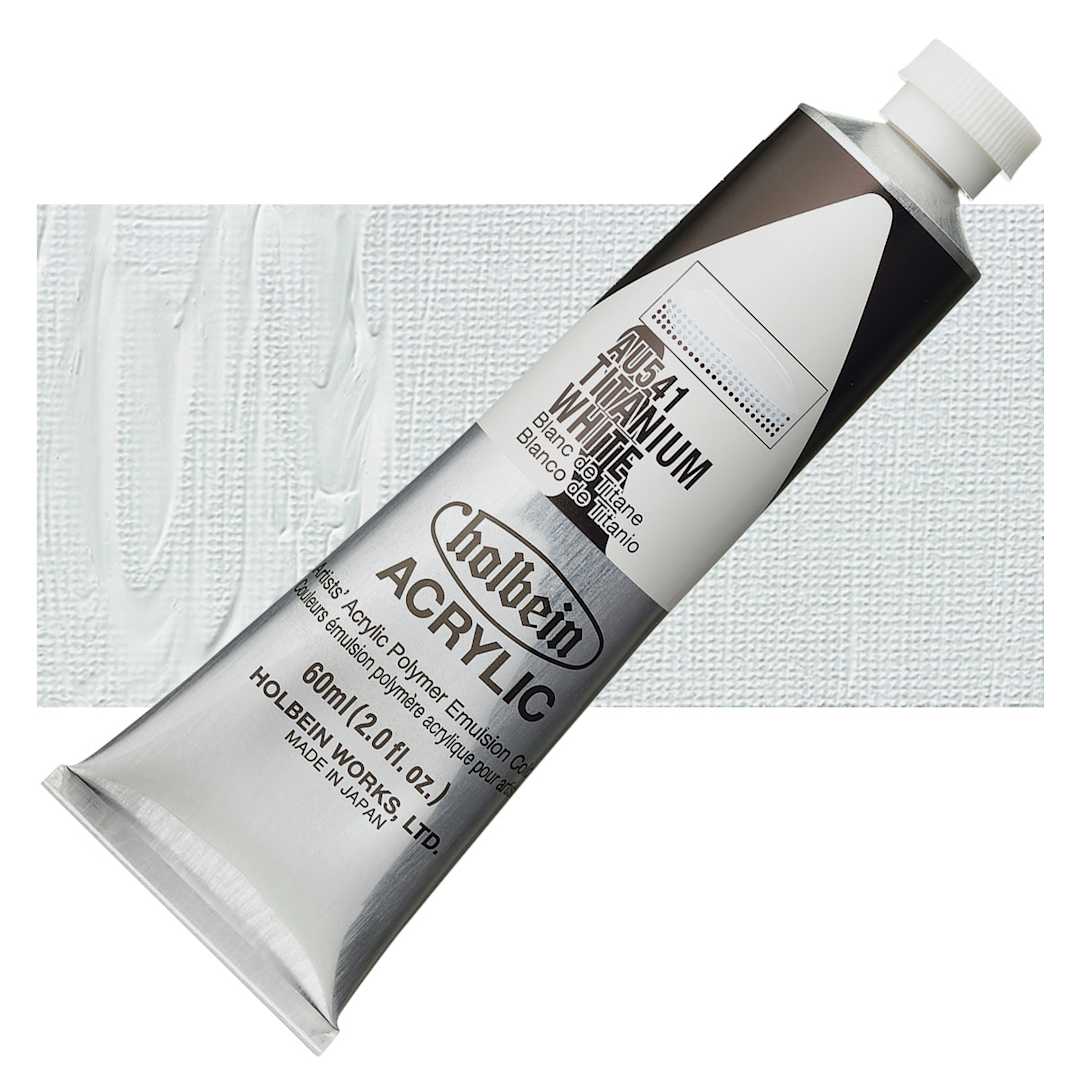 Open in modal - Holbein Heavy Body Artist Acrylic Paint - Titanium White, 60 ml tube and swatch