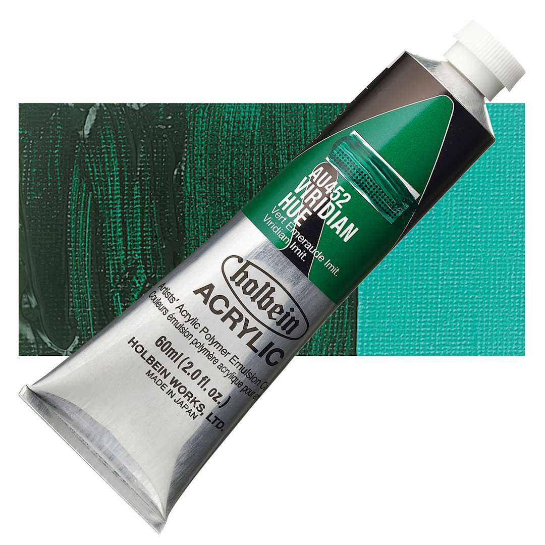 Open in modal - Holbein Heavy Body Artist Acrylic Paint - Viridian Hue, 60 ml tube and swatch