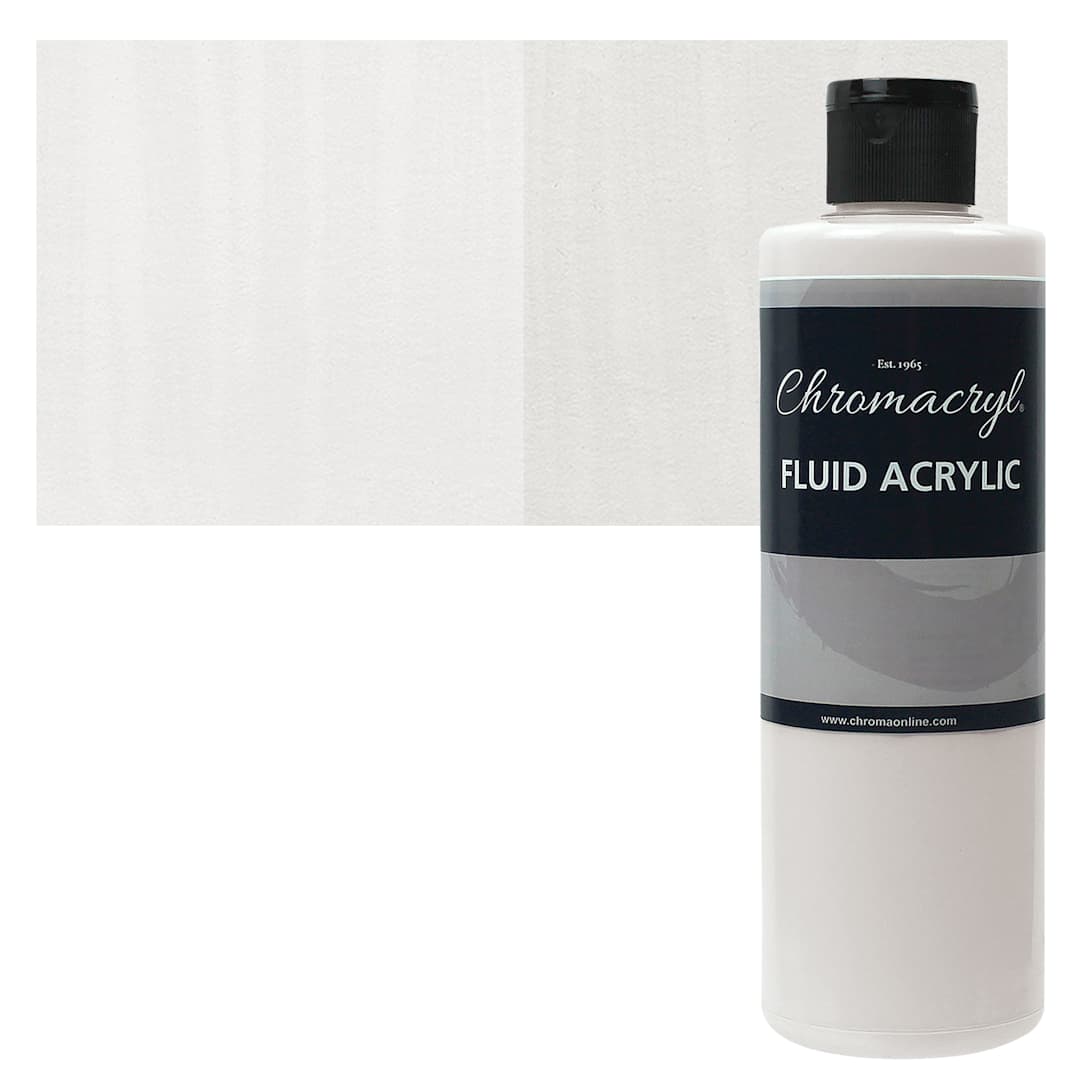 Open in modal - Chromacryl Fluid Acrylic - White, 250 ml bottle and swatch