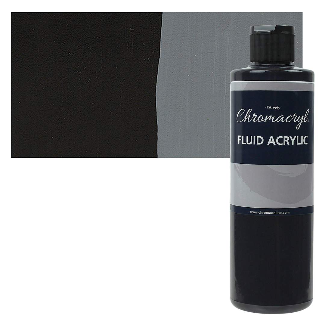 Open in modal - Chromacryl Fluid Acrylic - Black, 250 ml bottle and swatch