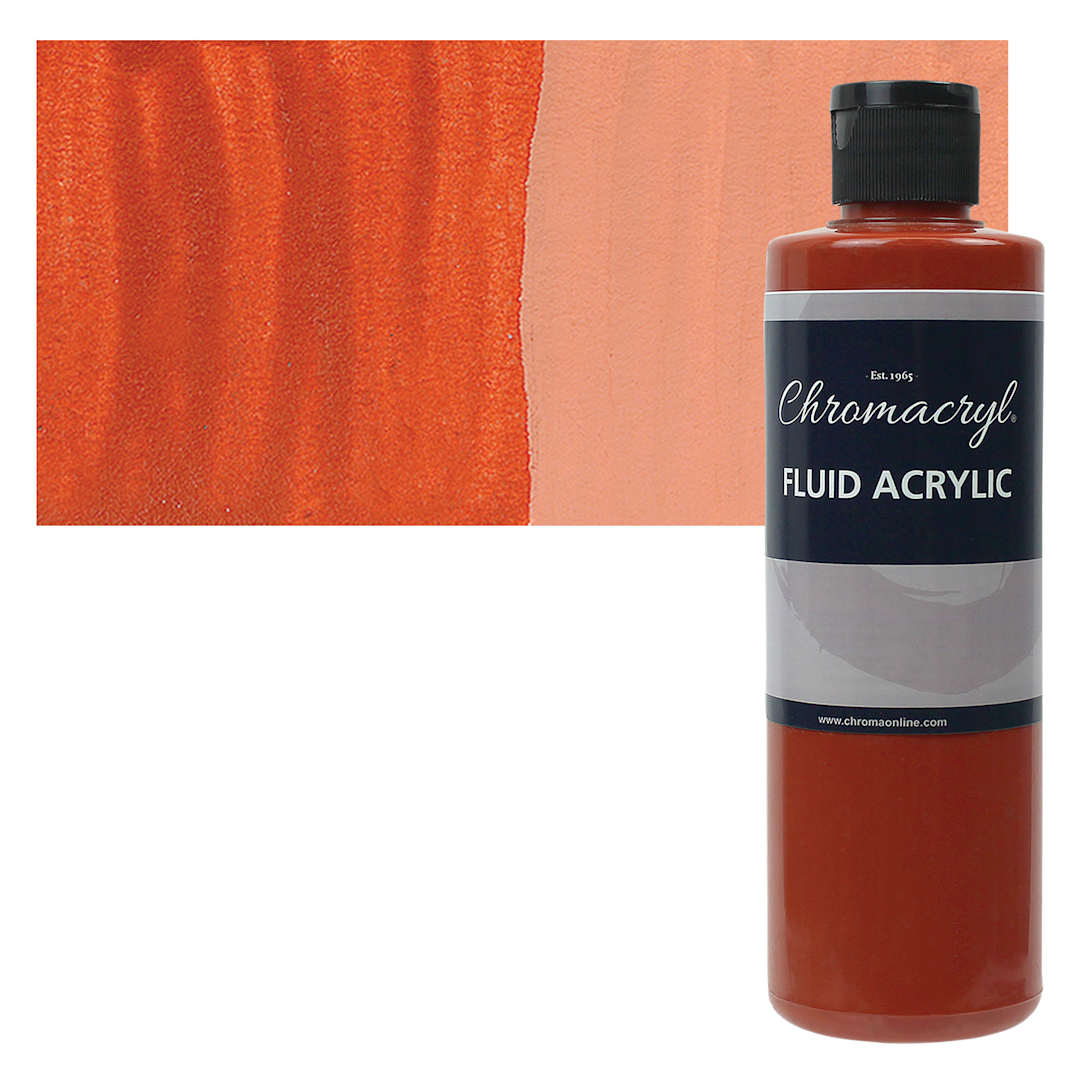 Open in modal - Chromacryl Fluid Acrylic - Red Oxide, 250 ml bottle and swatch