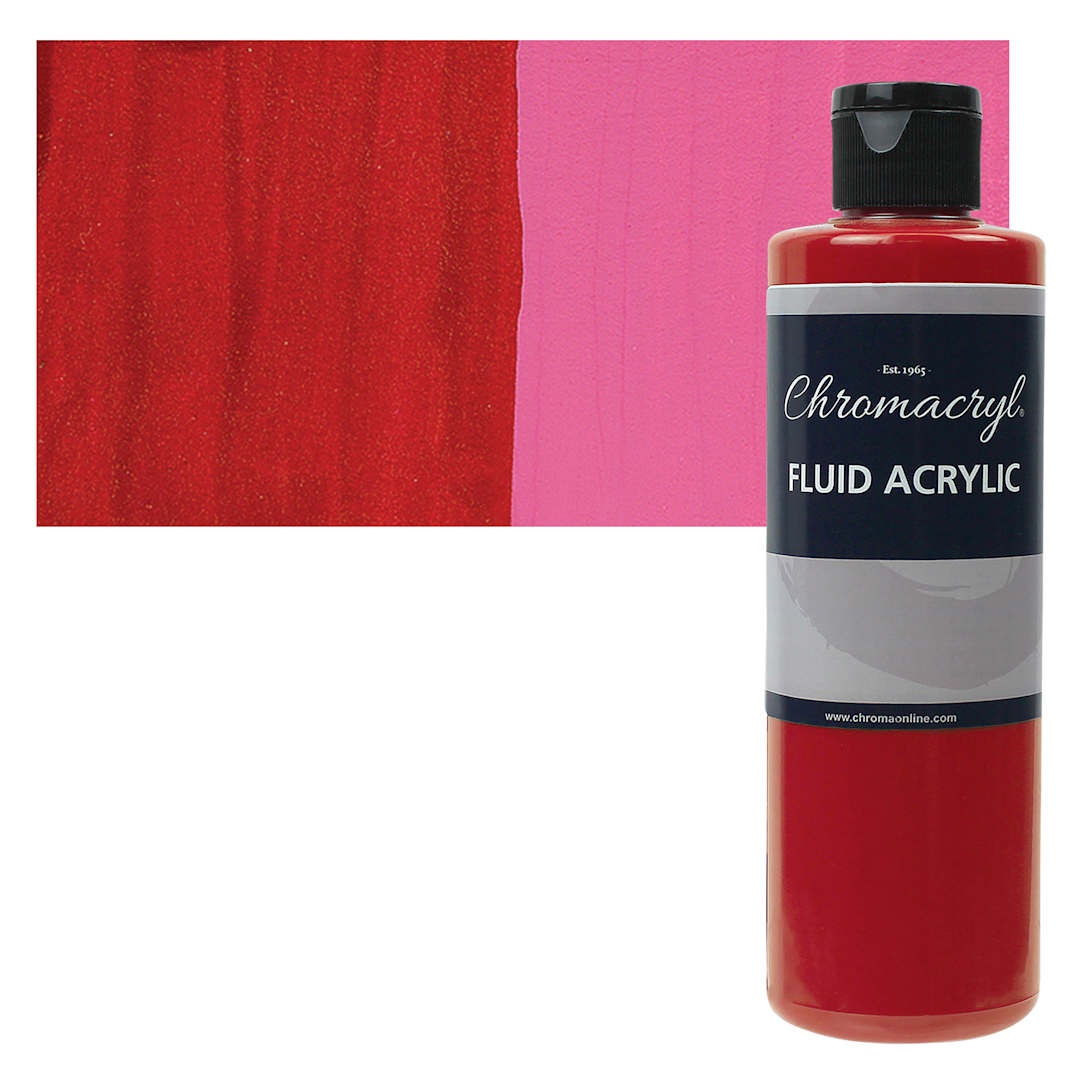 Open in modal - Chromacryl Fluid Acrylic - Cool Red, 250 ml bottle and swatch