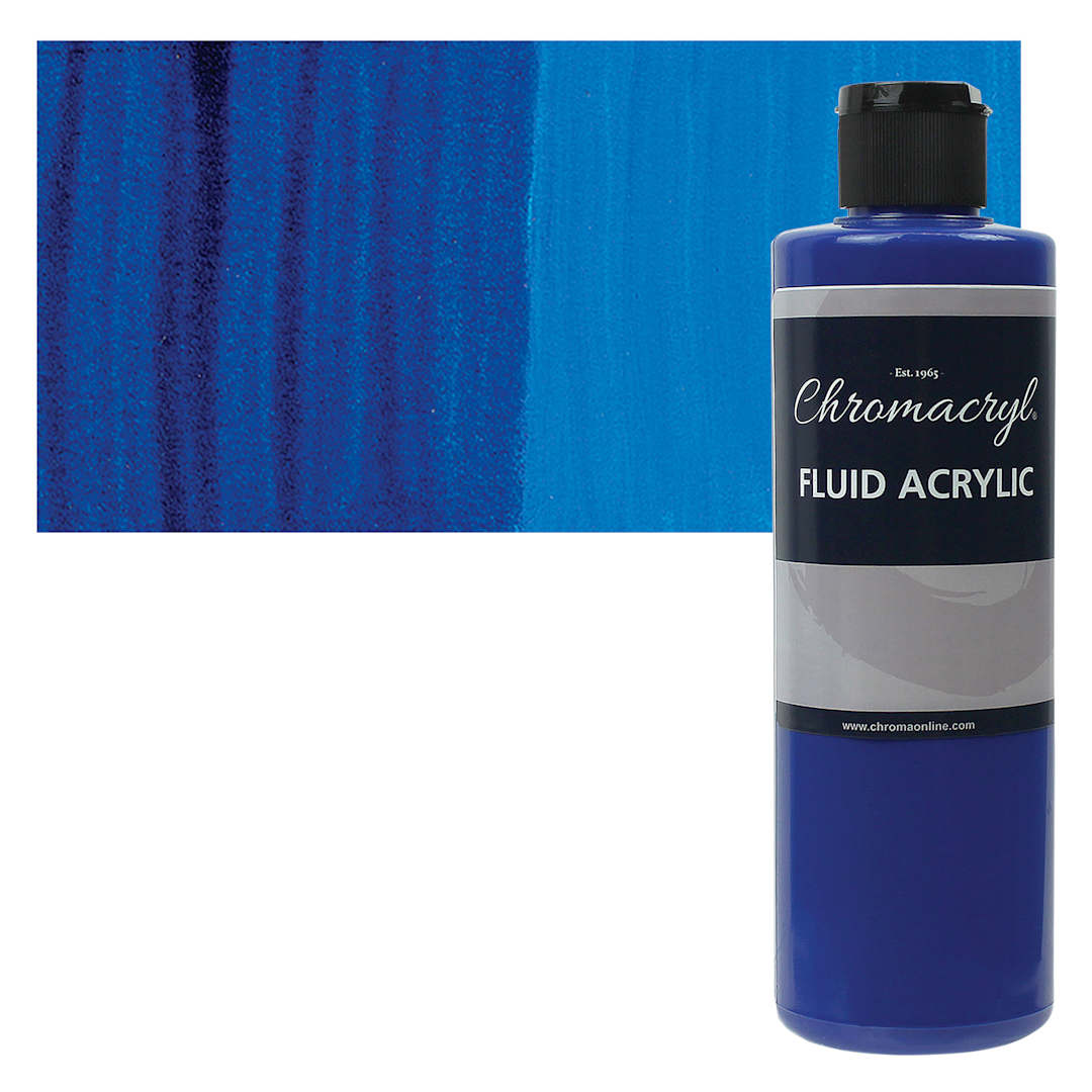 Open in modal - Chromacryl Fluid Acrylic - Cool Blue, 250 ml bottle and swatch