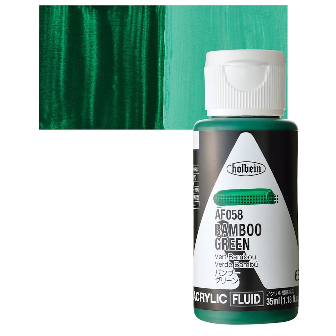 Open in modal - Holbein Fluid Acrylic Paint - Bamboo Green, 35 ml Bottle and swatch