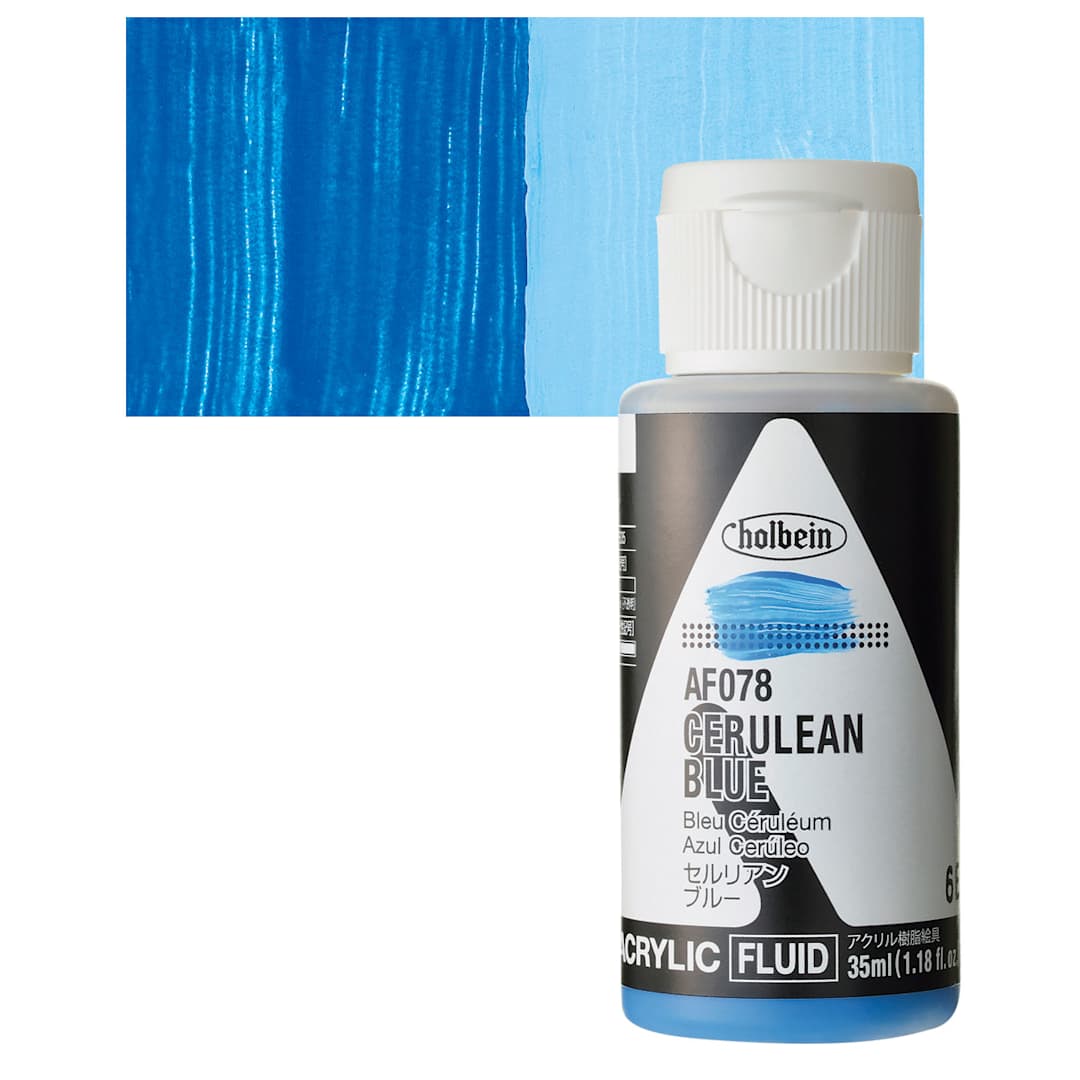 Open in modal - Holbein Fluid Acrylic Paint - Cerulean Blue, 35 ml Bottle and swatch