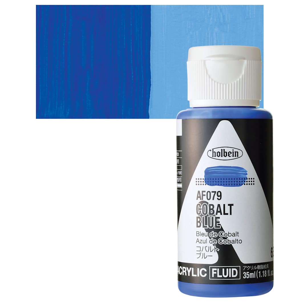 Open in modal - Holbein Fluid Acrylic Paint - Cobalt Blue, 35 ml Bottle and swatch