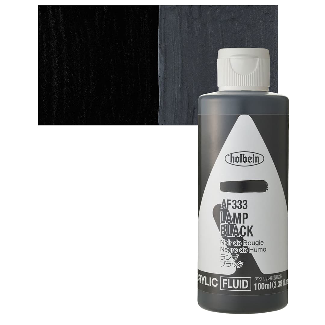 Open in modal - Holbein Fluid Acrylic Paint - Lamp Black, 100 ml Bottle and swatch