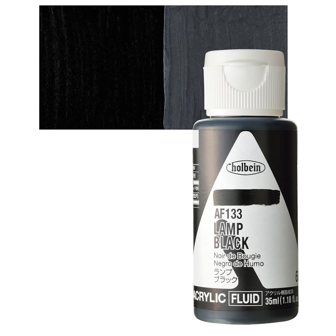 Open in modal - Holbein Fluid Acrylic Paint - Lamp Black, 35 ml Bottle and swatch