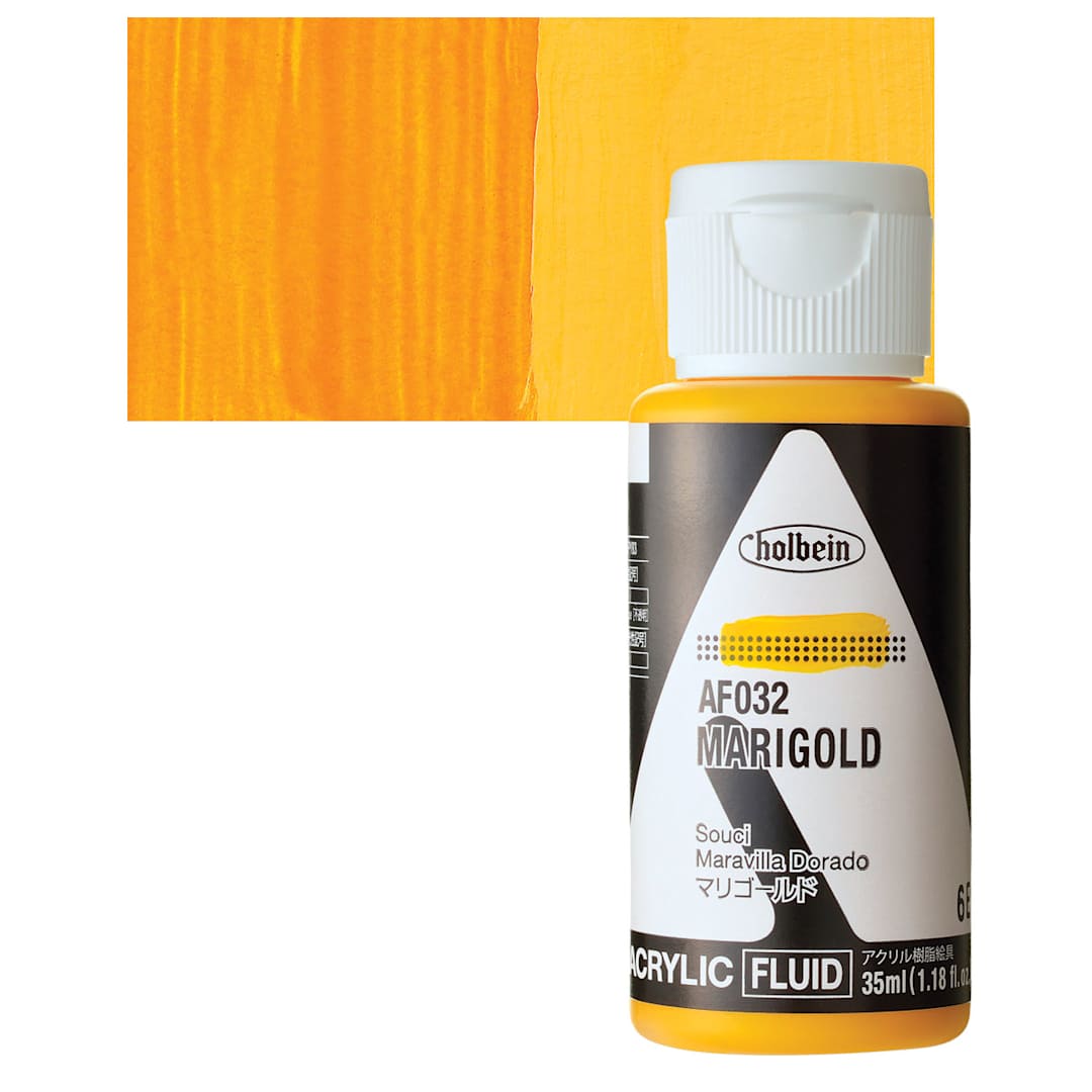 Open in modal - Holbein Fluid Acrylic Paint - Marigold, 35 ml Bottle and swatch
