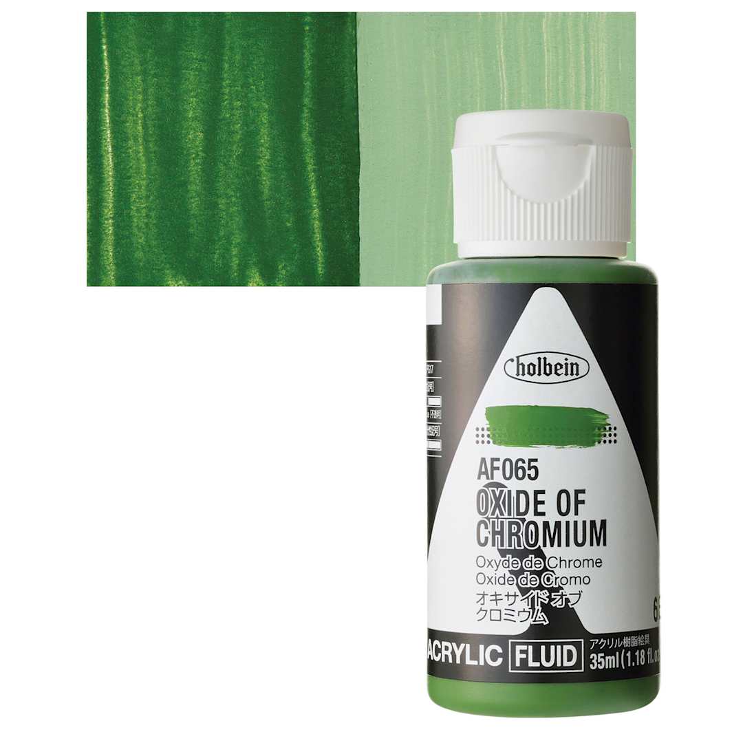 Open in modal - Holbein Fluid Acrylic Paint - Oxide of Chromium, 35 ml Bottle and swatch