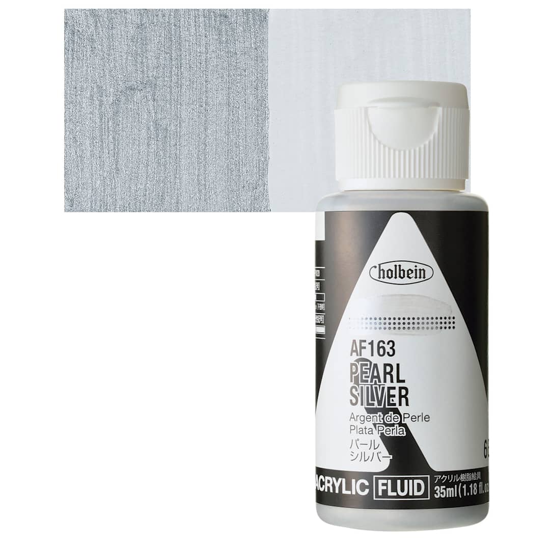 Open in modal - Holbein Fluid Acrylic Paint - Pearl Silver, 35 ml Bottle and swatch