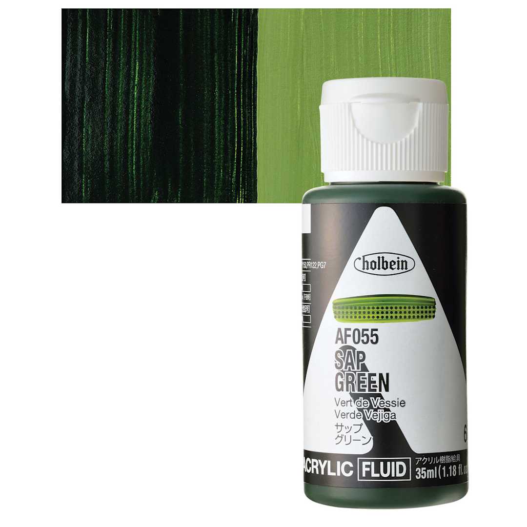Open in modal - Holbein Fluid Acrylic Paint - Sap Green, 35 ml Bottle and swatch