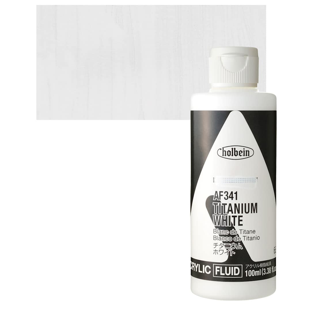 Open in modal - Holbein Fluid Acrylic Paint - Titanium White, 100 ml Bottle and swatch