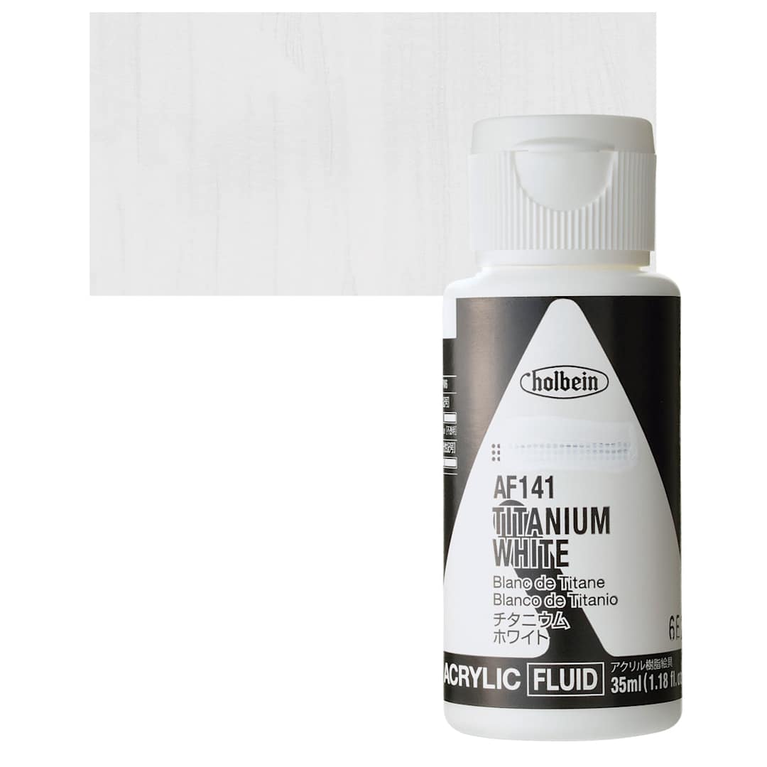Open in modal - Holbein Fluid Acrylic Paint - Titanium White, 35 ml Bottle and swatch