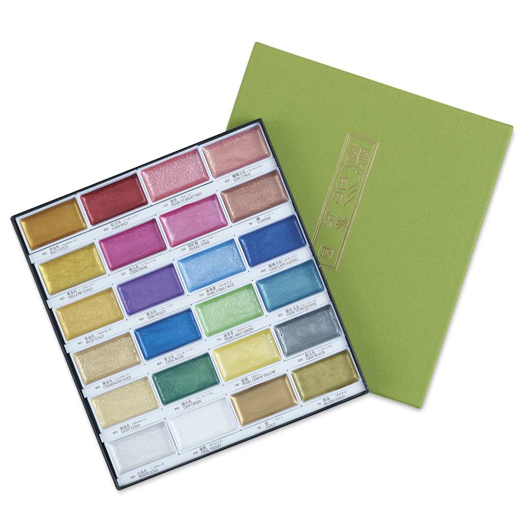 Open in modal - Kuretake Gansai Tambi Watercolor Pans - Set of 24, Metallic