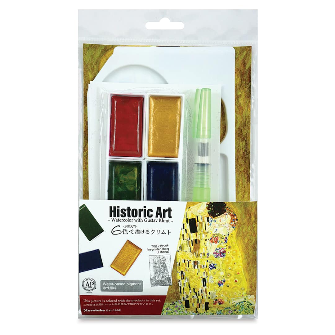 Open in modal - Kuretake Gansai Tambi Watercolor Paint Pans - Historic Art Gustav Klimt Set of 6 (In packaging)