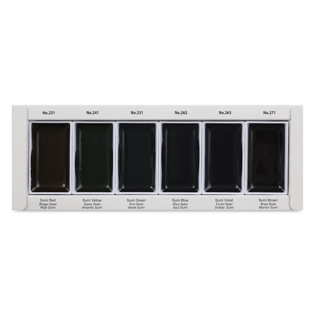 Open in modal - Gansai Tambi Watercolor Pans - Sumi Colors, Set of 6