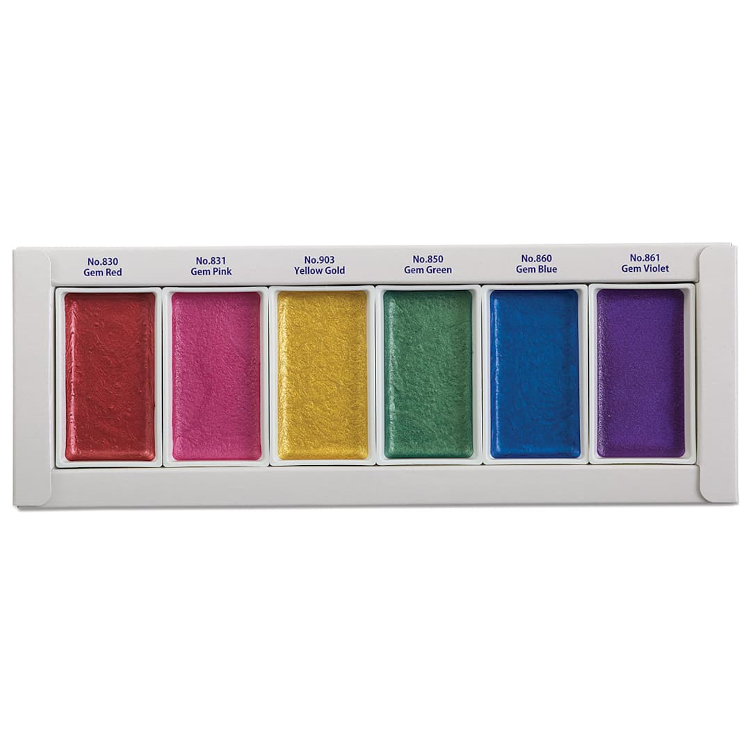 Open in modal - Kuretake Gansai Tambi Watercolor Paint Pan - Set of 6, Gem Colors