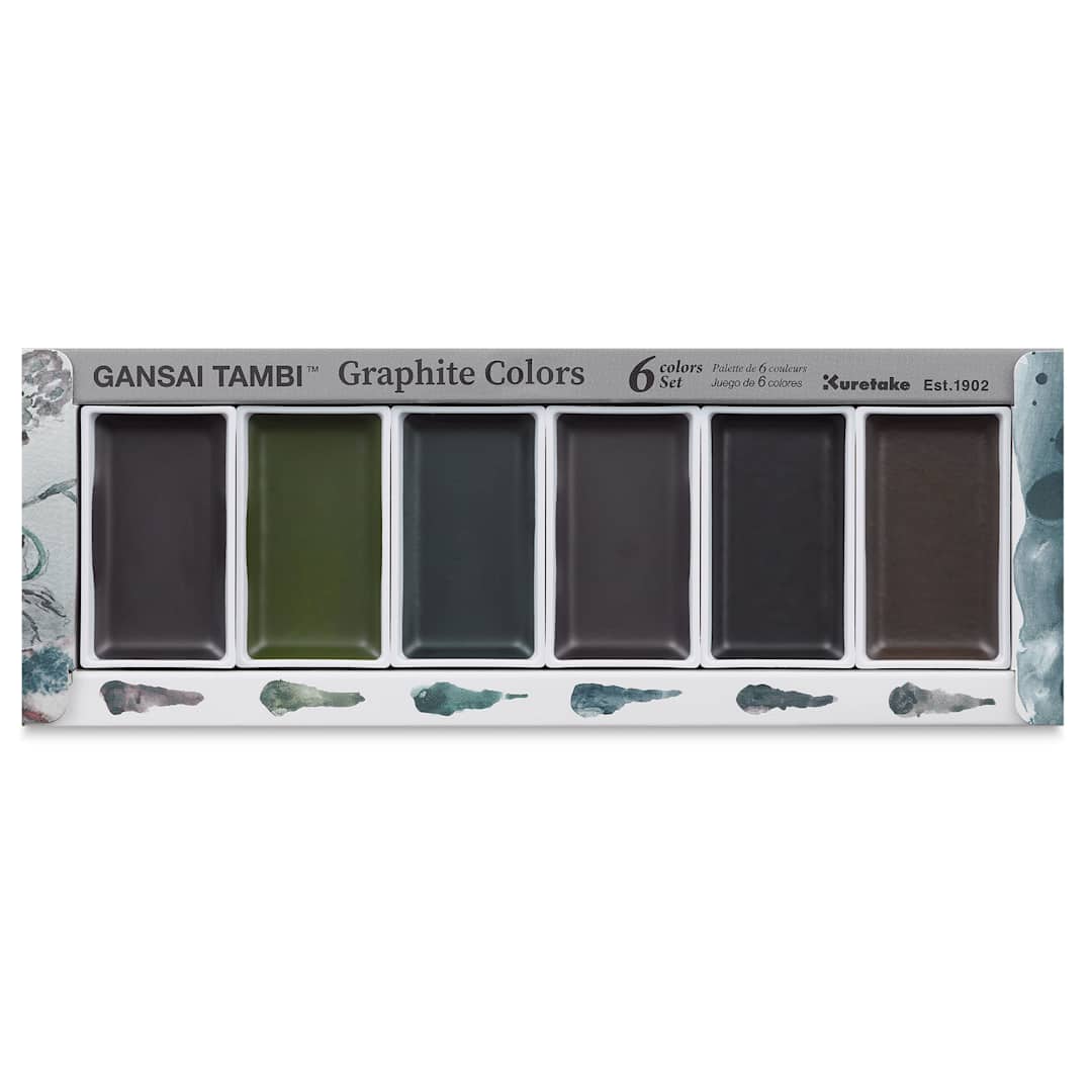 Open in modal - Kuretake Gansai Tambi Watercolor Paint Pans - Graphite Colors, Set of 6