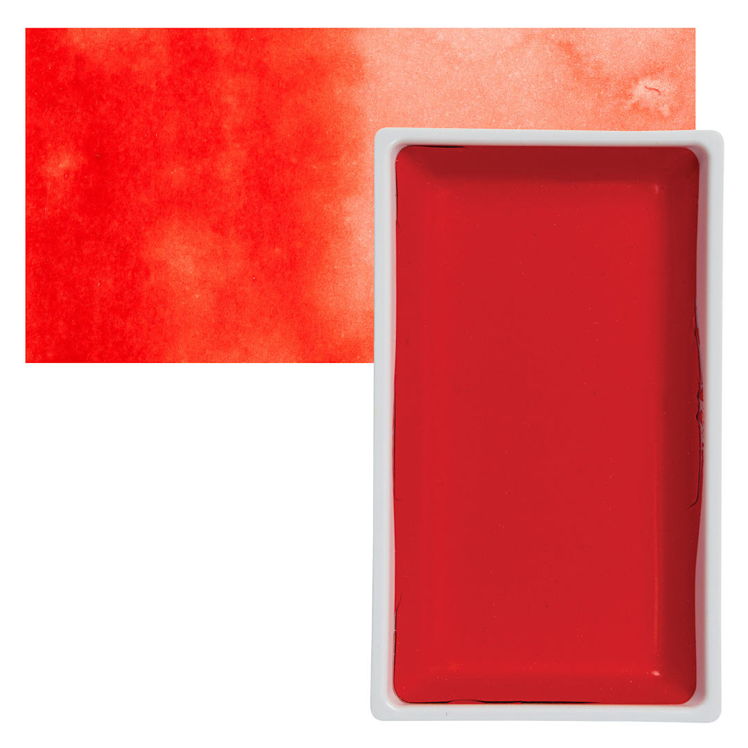 Open in modal - Kuretake Gansai Tambi Watercolor Pan - Cadmium Scarlet pan and swatch