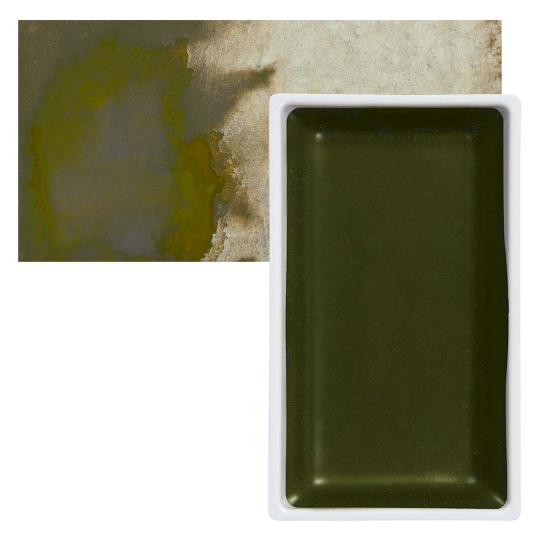 Open in modal - Kuretake Gansai Tambi Watercolor Pan - Graphite Yellow pan and swatch