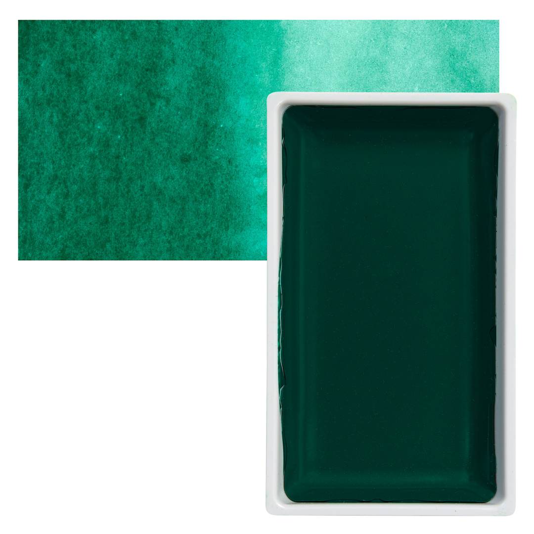 Open in modal - Kuretake Gansai Tambi Watercolor Pan - Viridian pan and swatch