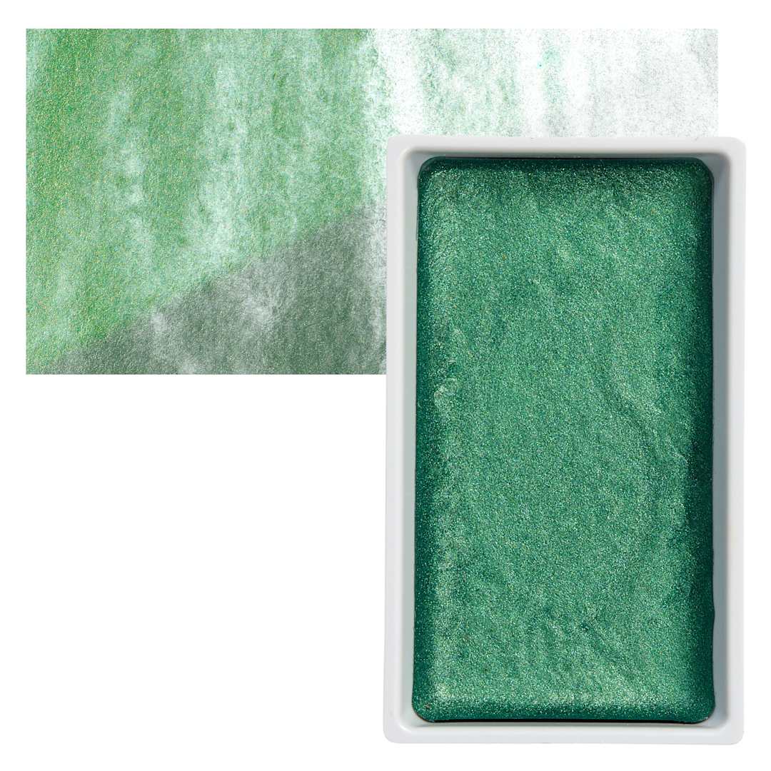 Open in modal - Kuretake Gansai Tambi Watercolor Pan - Gem Green pan and swatch